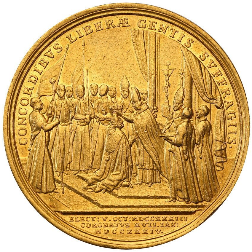 August III Sas. Medal koronacyjny wagi 25 dukatów 1734, Drezno
